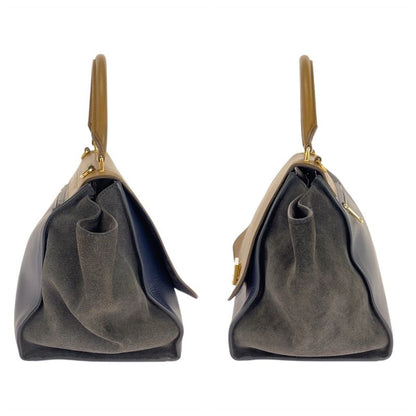 Celine Trapeze Brown Navy Black Leather Suede Shoulder Bag Handbag Women 506071