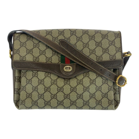 Gucci Vintage Sherry Line Old Gucci Beige GG Supreme Canvas Shoulder Bag Women