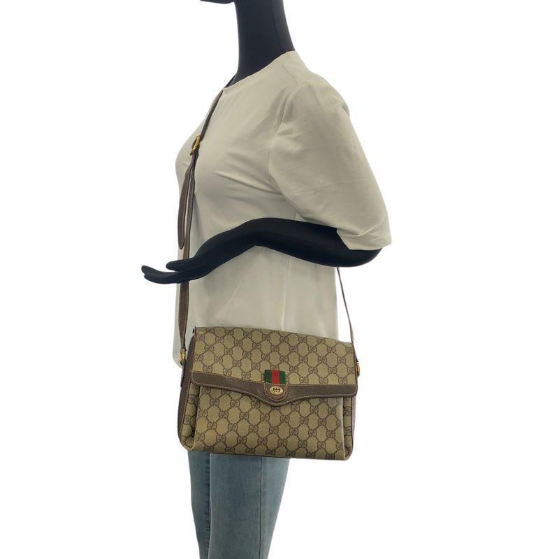 Gucci Vintage Sherry Line Old Gucci Beige GG Supreme Canvas Shoulder Bag Women