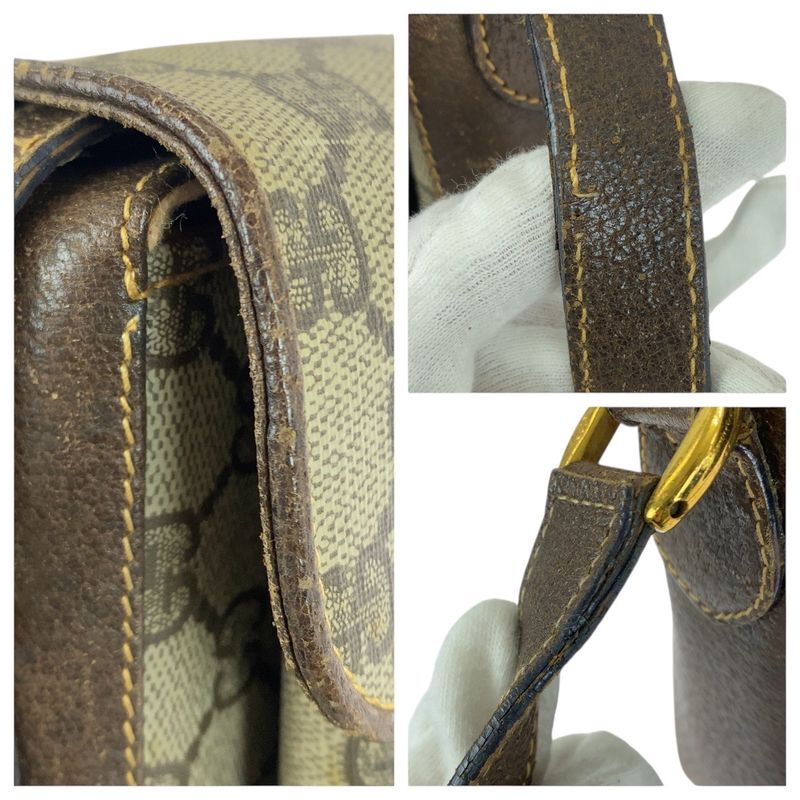 Gucci Vintage Sherry Line Old Gucci Beige GG Supreme Canvas Shoulder Bag Women