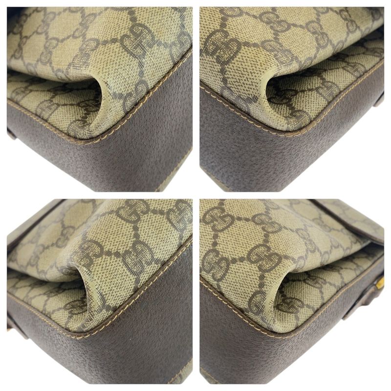 Gucci Vintage Sherry Line Old Gucci Beige GG Supreme Canvas Shoulder Bag Women