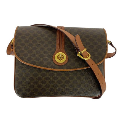 Celine Macadam Pattern Brown Gold Hardware PVC Leather Dm91 Shoulder Bag Women