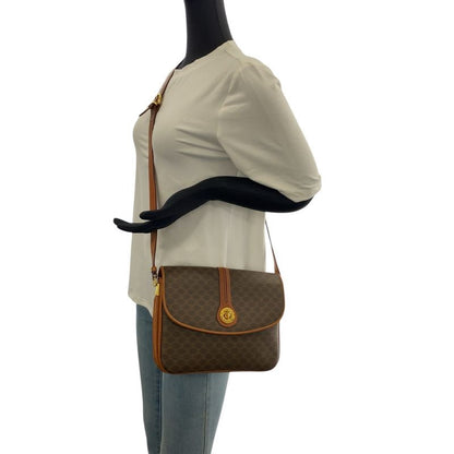 Celine Macadam Pattern Brown Gold Hardware PVC Leather Dm91 Shoulder Bag Women