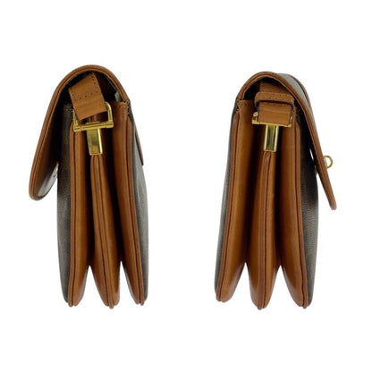 Celine Macadam Pattern Brown Gold Hardware PVC Leather Dm91 Shoulder Bag Women