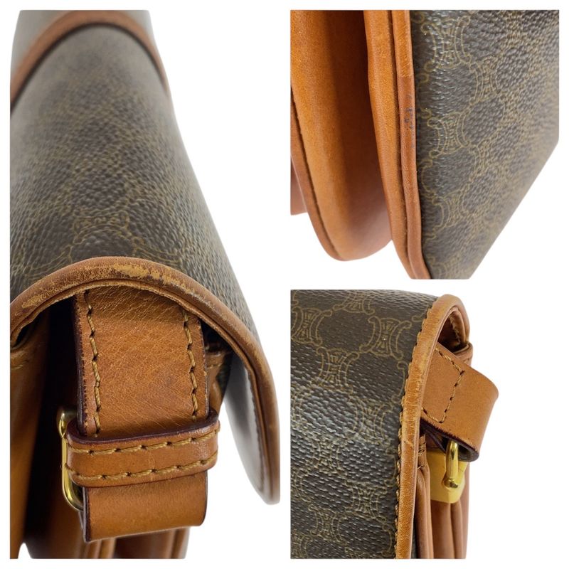 Celine Macadam Pattern Brown Gold Hardware PVC Leather Dm91 Shoulder Bag Women