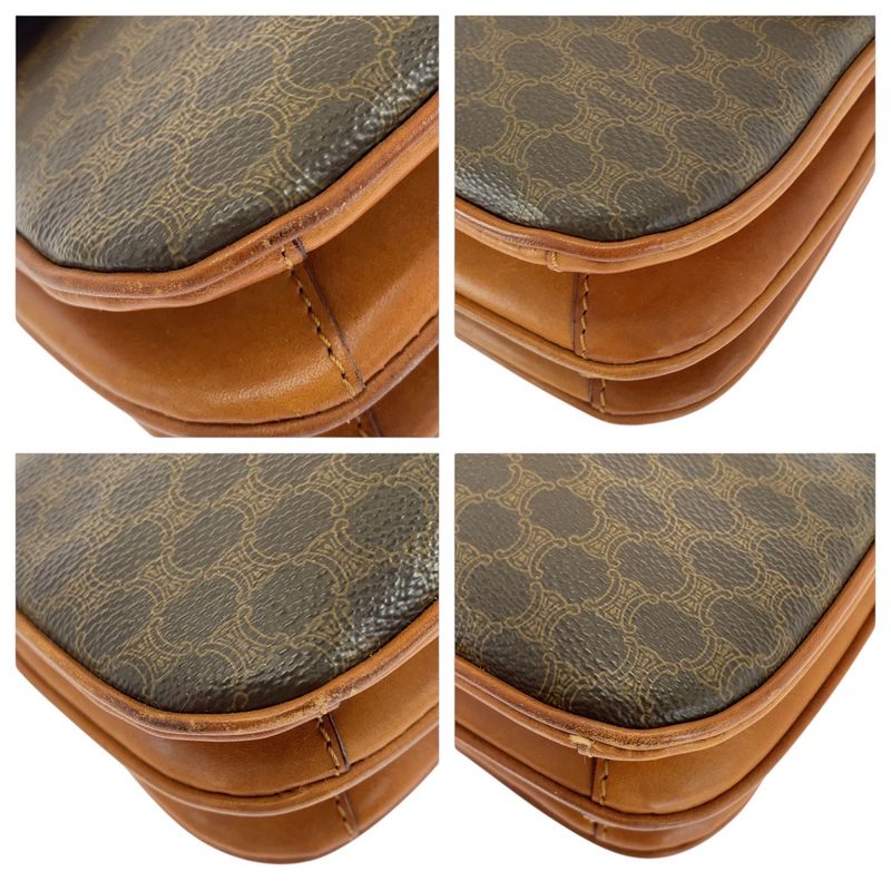 Celine Macadam Pattern Brown Gold Hardware PVC Leather Dm91 Shoulder Bag Women