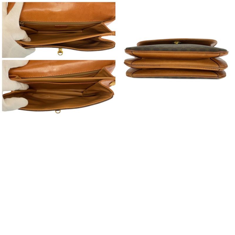 Celine Macadam Pattern Brown Gold Hardware PVC Leather Dm91 Shoulder Bag Women