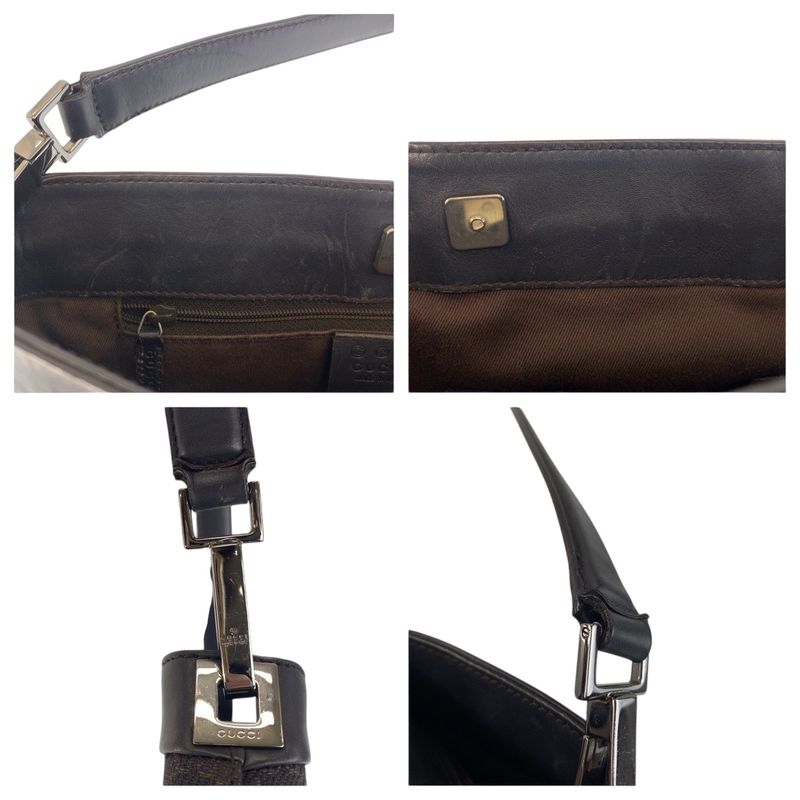 Gucci GG Canvas Brown Silver Hardware Nylon Leather 143745 One Shoulder Bag