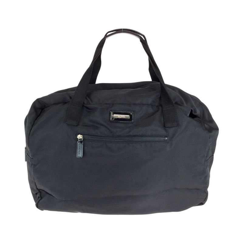 Gucci Unisex Black Silver Hardware Nylon 012 0389 Boston Bag Handbag Ladies