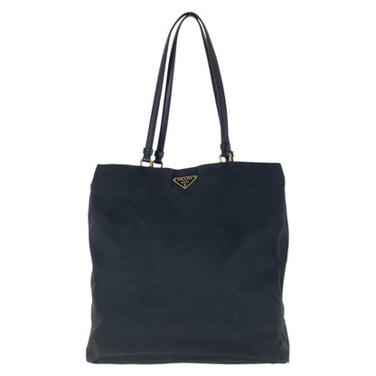 Prada Tessuto Triangle Logo Plate Black Gold Hardware Nylon Leather Tote Bag