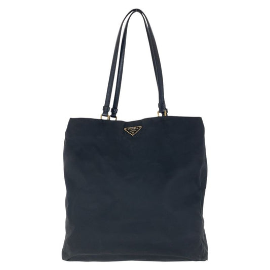 Prada Tessuto Triangle Logo Plate Black Gold Hardware Nylon Leather Tote Bag