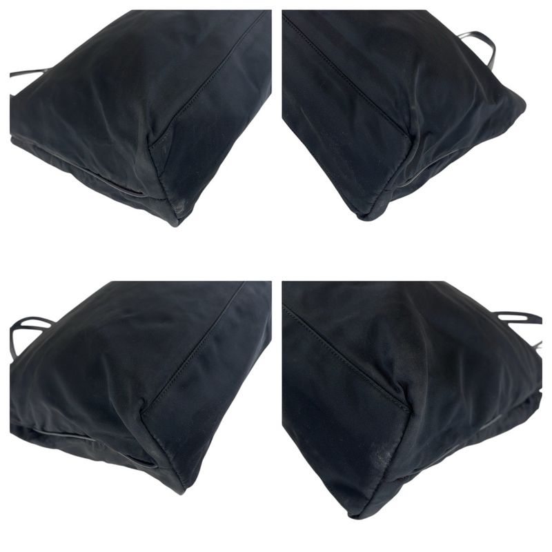 Prada Tessuto Triangle Logo Plate Black Gold Hardware Nylon Leather Tote Bag
