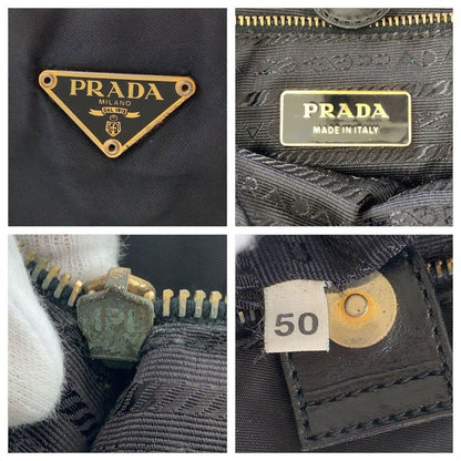 Prada Tessuto Triangle Logo Plate Black Gold Hardware Nylon Leather Tote Bag