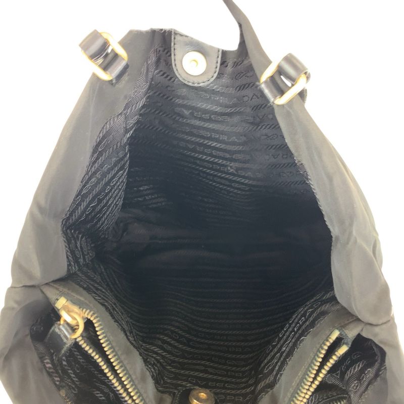 Prada Tessuto Triangle Logo Plate Black Gold Hardware Nylon Leather Tote Bag