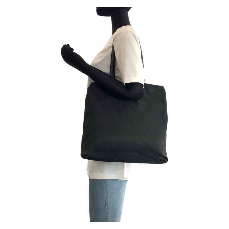 Prada Tessuto Triangle Logo Plate Black Gold Hardware Nylon Leather Tote Bag