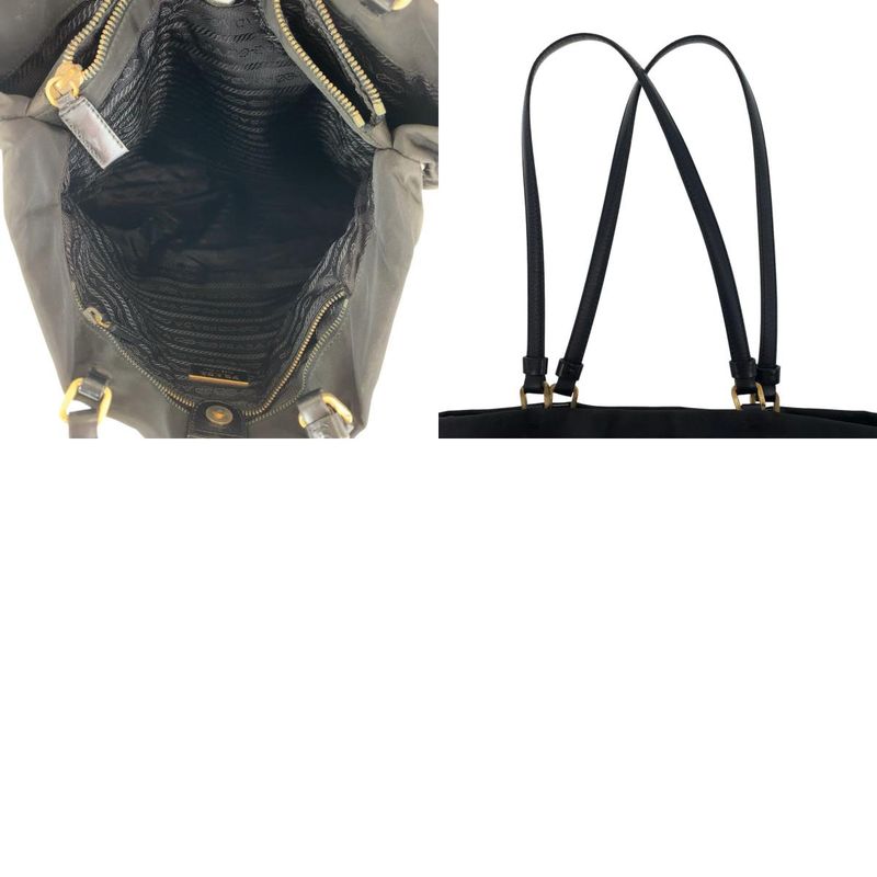 Prada Tessuto Triangle Logo Plate Black Gold Hardware Nylon Leather Tote Bag