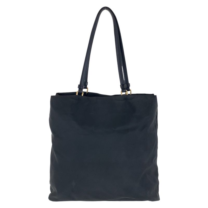 Prada Tessuto Triangle Logo Plate Black Gold Hardware Nylon Leather Tote Bag