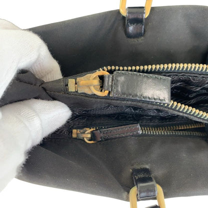 Prada Tessuto Triangle Logo Plate Black Gold Hardware Nylon Leather Tote Bag