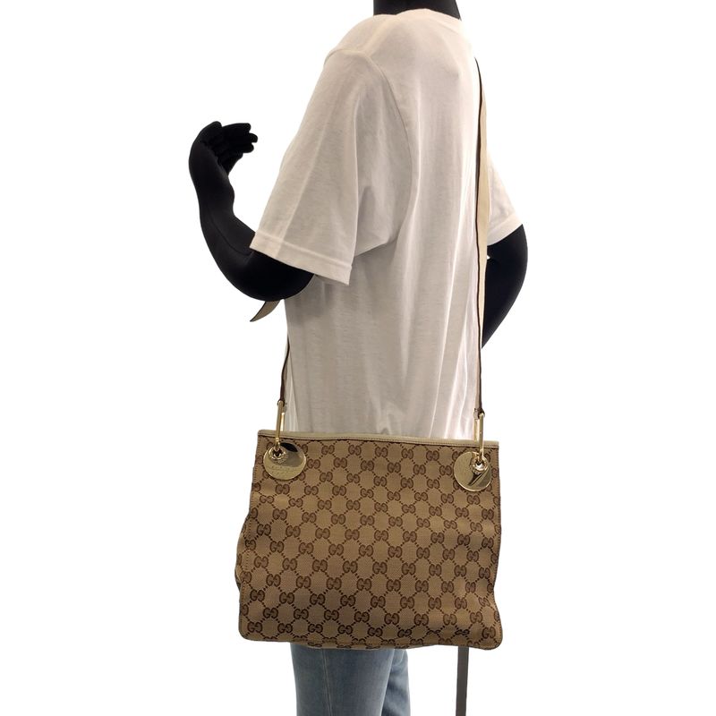 Gucci Brown Beige Gold Hardware GG Canvas 120841 Shoulder Bag Crossbody