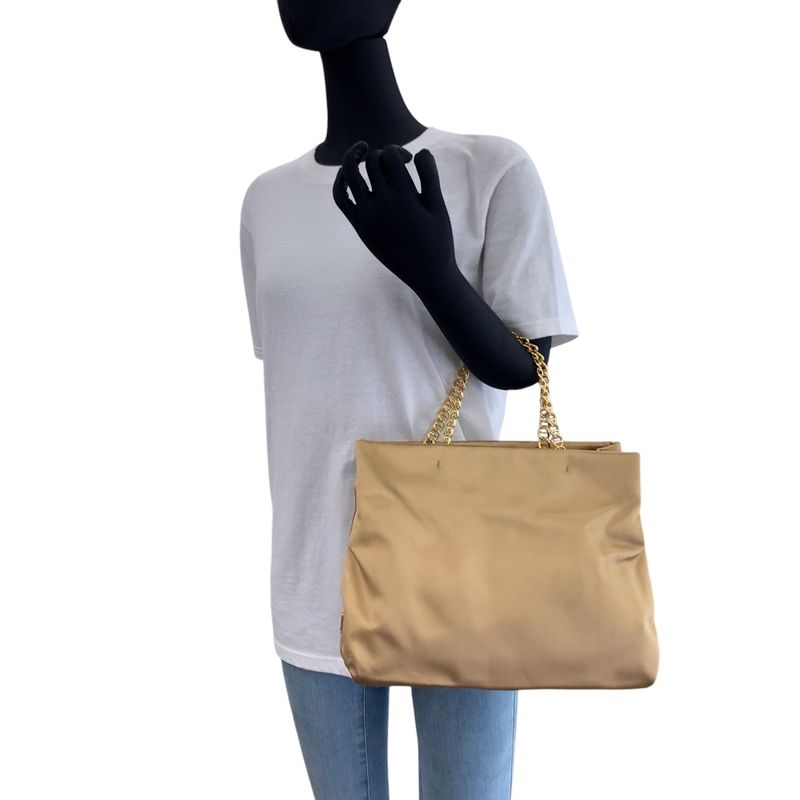 Prada Gold Hardware Satin Chain Tote Handbag Women 506390