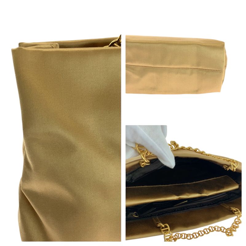 Prada Gold Hardware Satin Chain Tote Handbag Women 506390