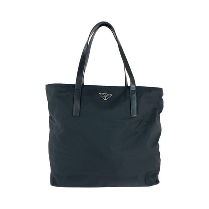 Prada Tessuto Triangle Logo Plate Black Silver Hardware Nylon Tote Bag Shoulder