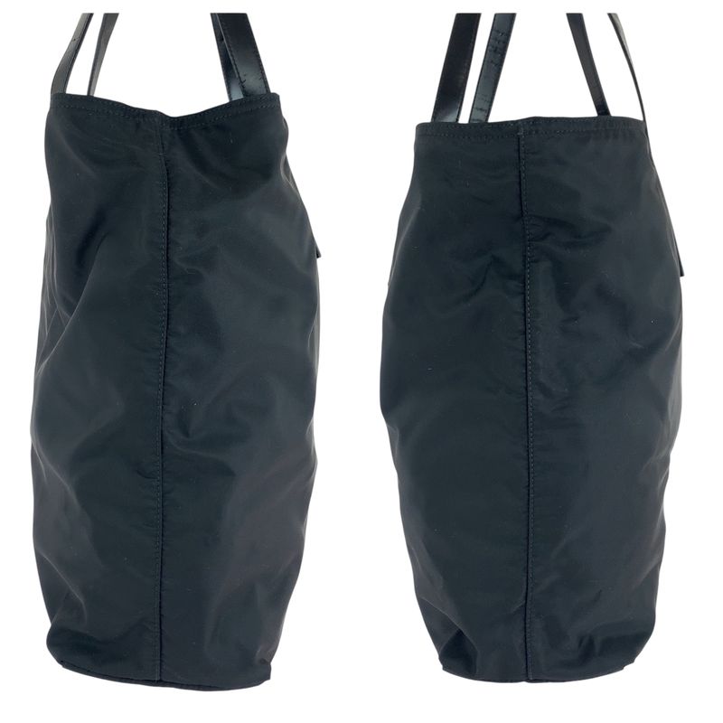Prada Tessuto Triangle Logo Plate Black Silver Hardware Nylon Tote Bag Shoulder