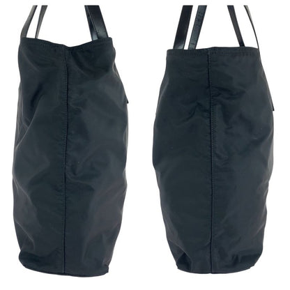 Prada Tessuto Triangle Logo Plate Black Silver Hardware Nylon Tote Bag Shoulder