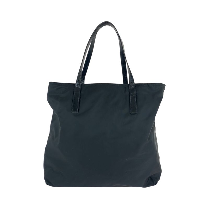 Prada Tessuto Triangle Logo Plate Black Silver Hardware Nylon Tote Bag Shoulder