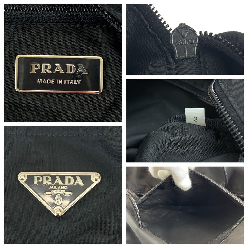 Prada Tessuto Triangle Logo Plate Black Silver Hardware Nylon Tote Bag Shoulder