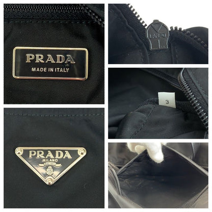 Prada Tessuto Triangle Logo Plate Black Silver Hardware Nylon Tote Bag Shoulder