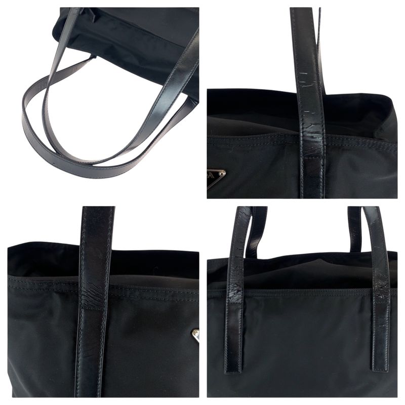 Prada Tessuto Triangle Logo Plate Black Silver Hardware Nylon Tote Bag Shoulder