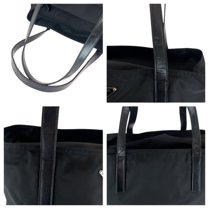 Prada Tessuto Triangle Logo Plate Black Silver Hardware Nylon Tote Bag Shoulder