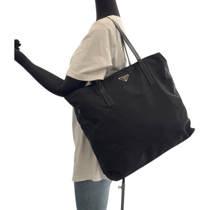 Prada Tessuto Triangle Logo Plate Black Silver Hardware Nylon Tote Bag Shoulder