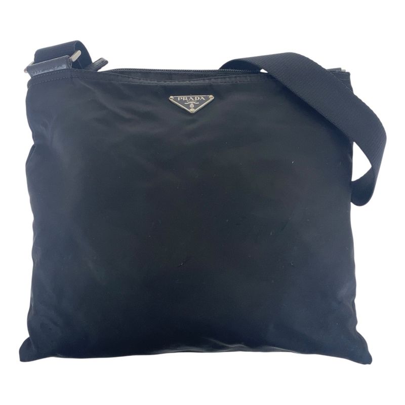 Prada Tessuto Triangle Logo Plate Black Silver Hardware Nylon Shoulder Bag