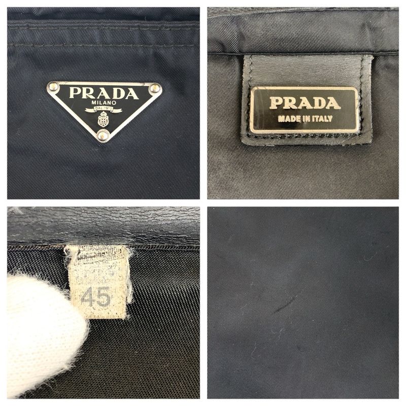 Prada Tessuto Triangle Logo Plate Black Silver Hardware Nylon Shoulder Bag