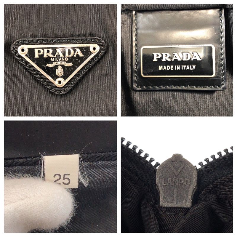 Prada Tessuto Triangle Logo Plate Black Silver Hardware Shoulder Bag Messenger