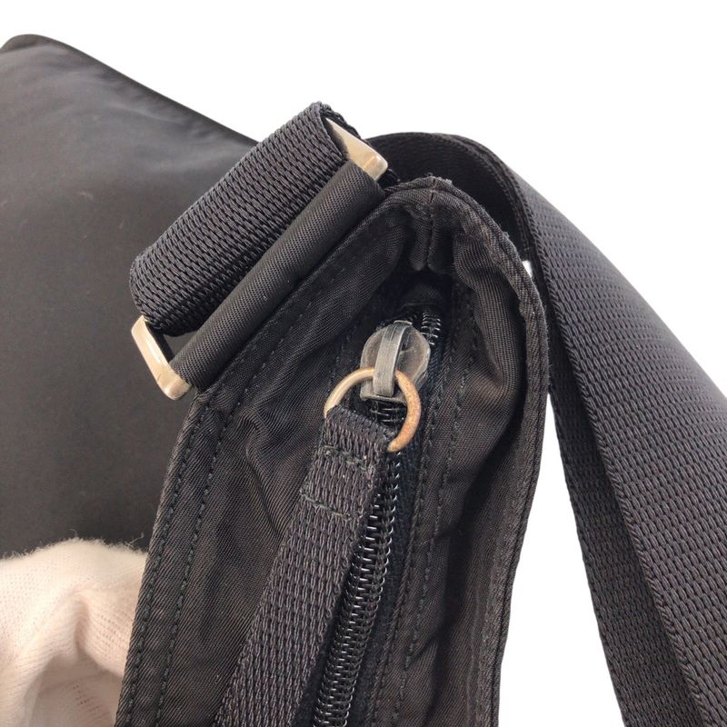 Prada Tessuto Triangle Logo Plate Black Silver Hardware Shoulder Bag Messenger