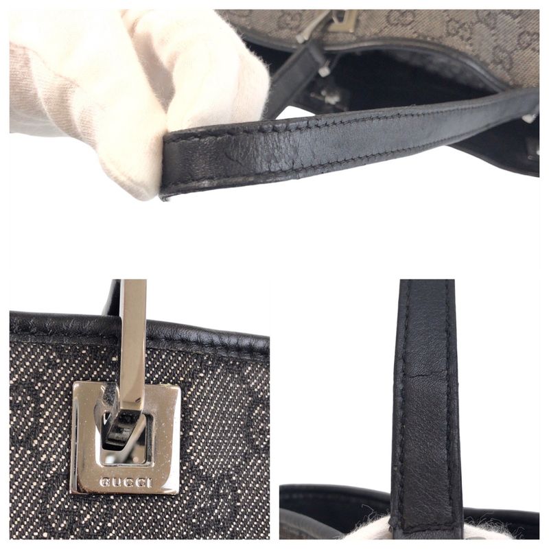 Gucci Black GG Canvas Leather 31243 Tote Bag Shoulder Bag Women 506423