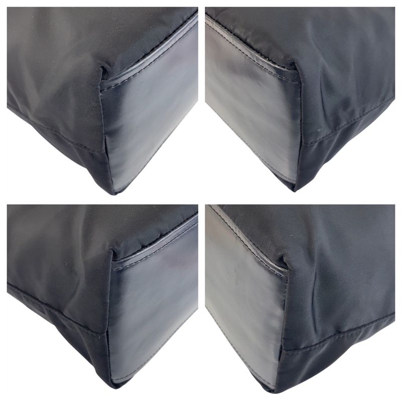 Prada Tessuto Triangle Logo Plate Black Silver Hardware Nylon Leather Tote Bag