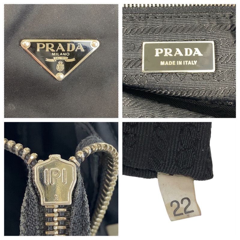 Prada Tessuto Triangle Logo Plate Black Silver Hardware Nylon Leather Tote Bag
