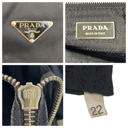 Prada Tessuto Triangle Logo Plate Black Silver Hardware Nylon Leather Tote Bag