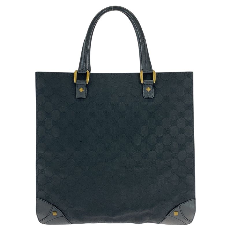 Gucci Studded Black Gold Hardware GG Canvas Leather 120898 Tote Bag Shoulder