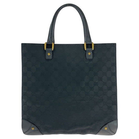 Gucci Studded Black Gold Hardware GG Canvas Leather 120898 Tote Bag Shoulder