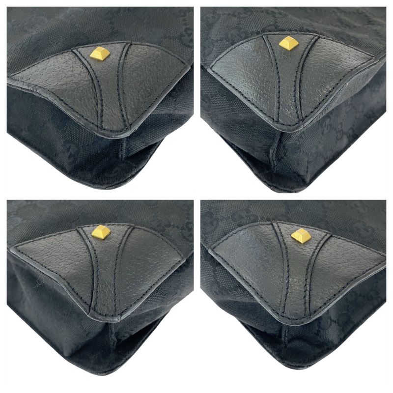 Gucci Studded Black Gold Hardware GG Canvas Leather 120898 Tote Bag Shoulder