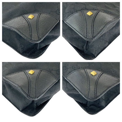 Gucci Studded Black Gold Hardware GG Canvas Leather 120898 Tote Bag Shoulder