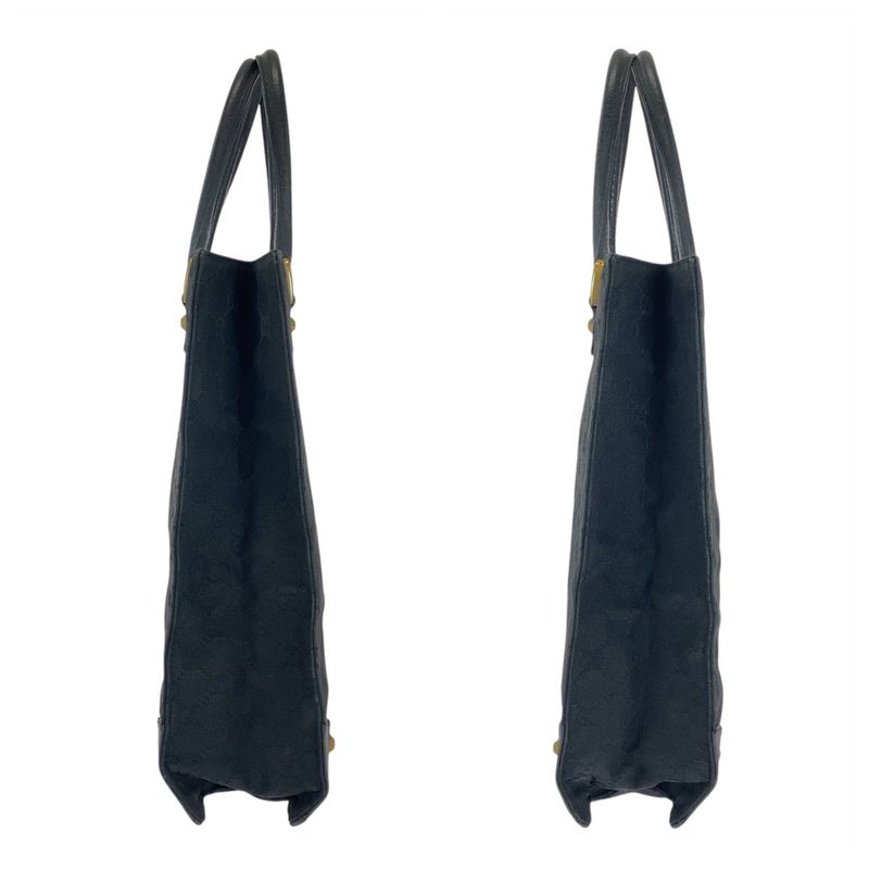 Gucci Studded Black Gold Hardware GG Canvas Leather 120898 Tote Bag Shoulder