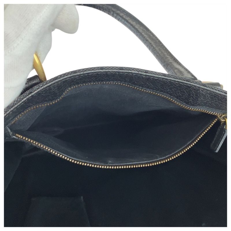 Gucci Studded Black Gold Hardware GG Canvas Leather 120898 Tote Bag Shoulder