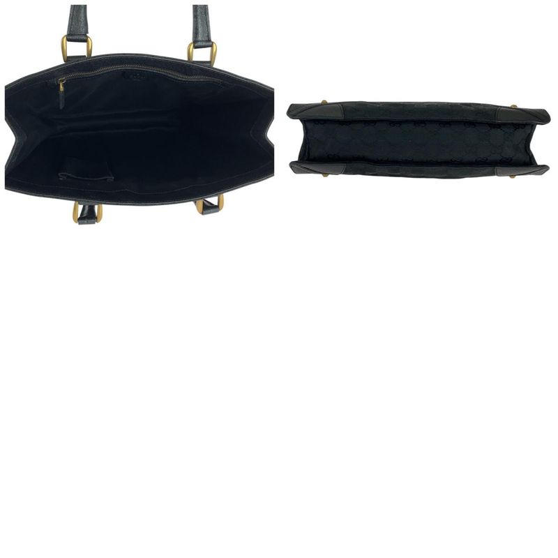 Gucci Studded Black Gold Hardware GG Canvas Leather 120898 Tote Bag Shoulder