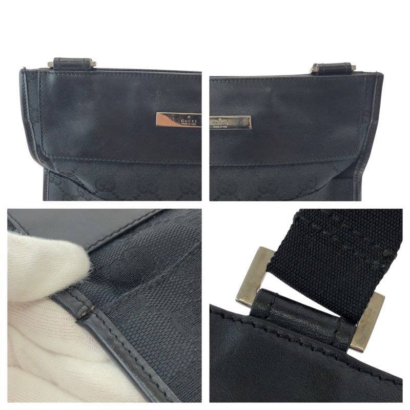 Gucci Black Silver Hardware GG Canvas 019 0348 Shoulder Bag Pochette Women